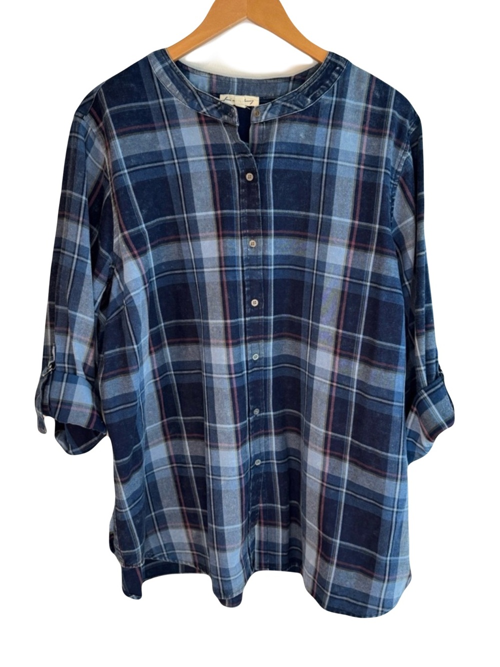 Jani  and  Delancy  Women’s  2X  Blue  White  Plaid  Tunic  Top  Classic  Casual